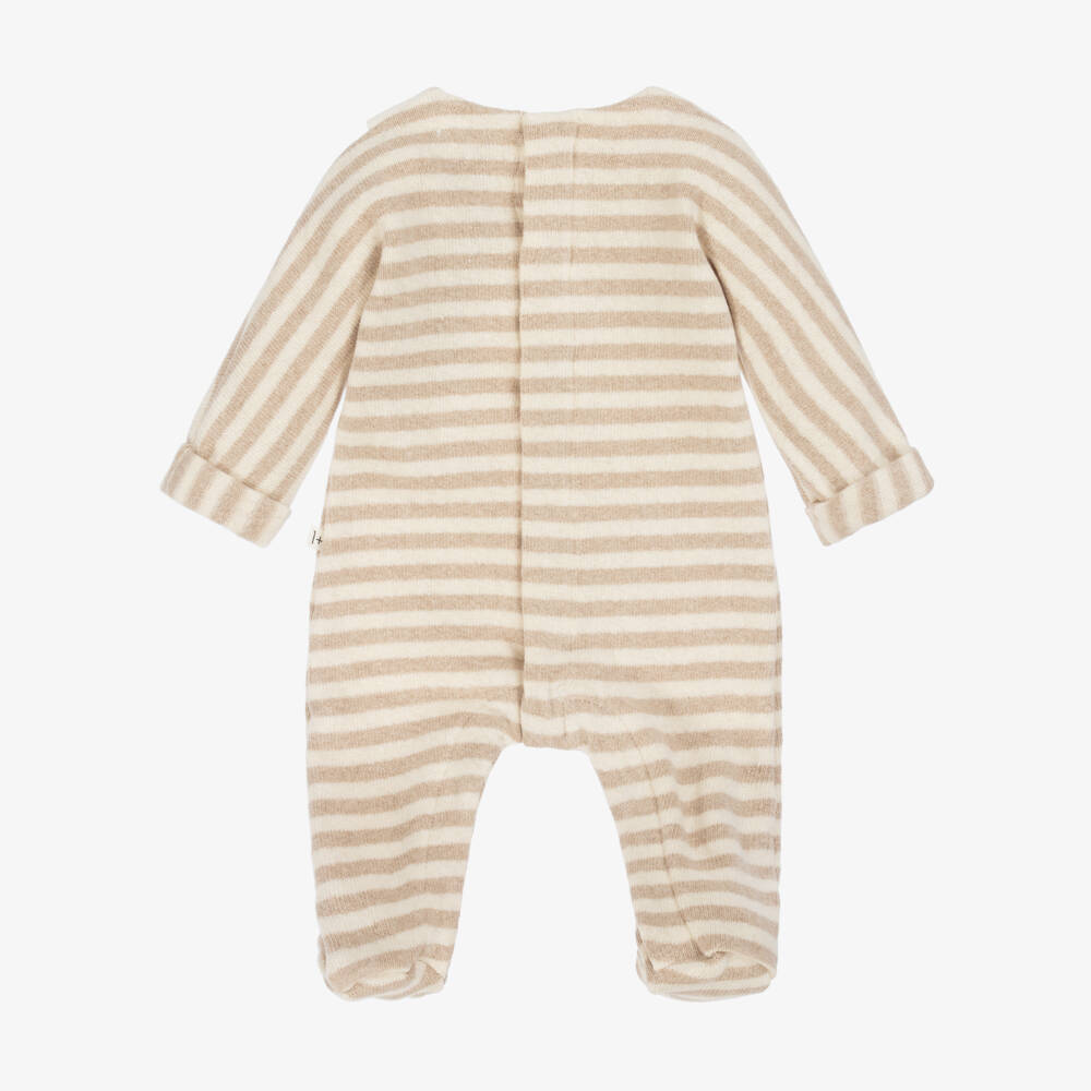 1 + in the family-Beige & Ivory Striped Knitted Babygrow | Childrensalon