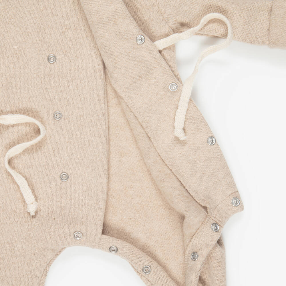 1 + in the family-Beige Knitted Babygrow with Tie Detail | Childrensalon