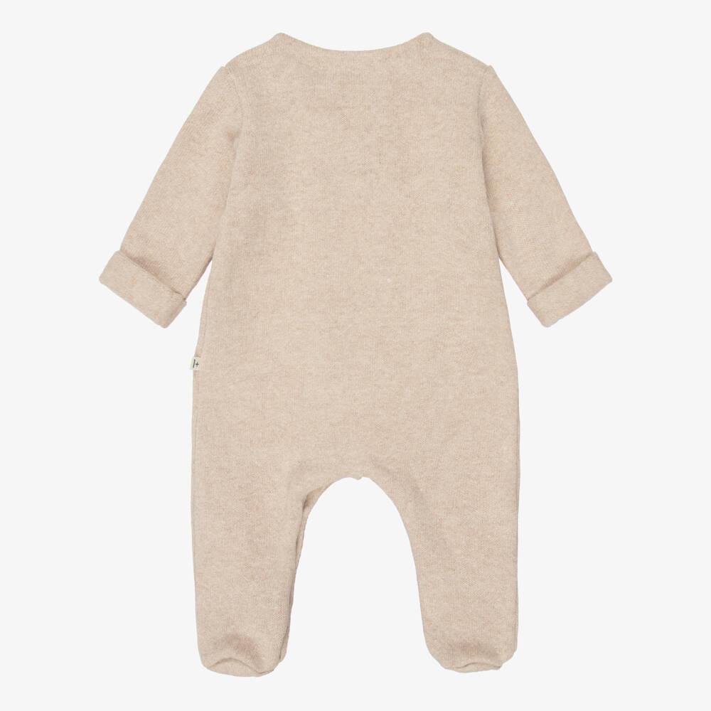 1 + in the family-Beige Knitted Babygrow with Tie Detail | Childrensalon