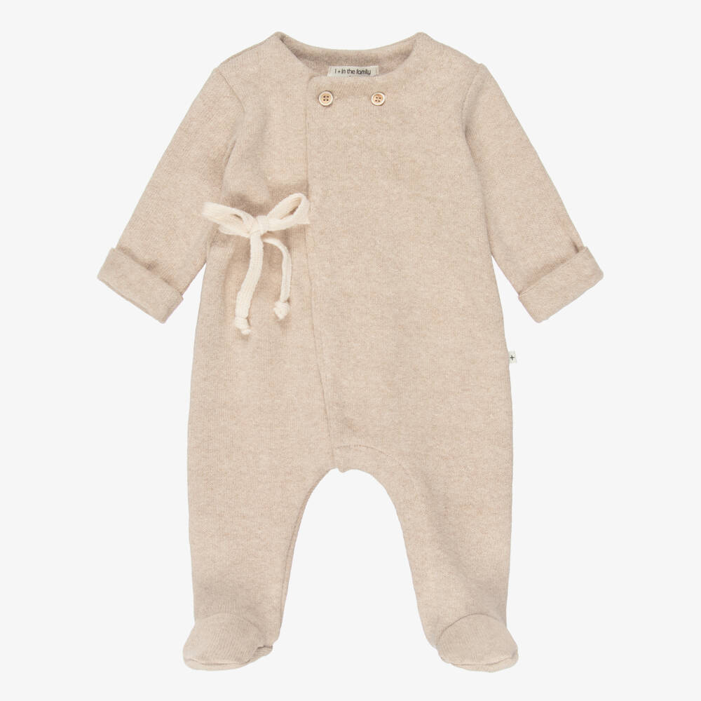 1 + in the family-Beige Knitted Babygrow with Tie Detail | Childrensalon