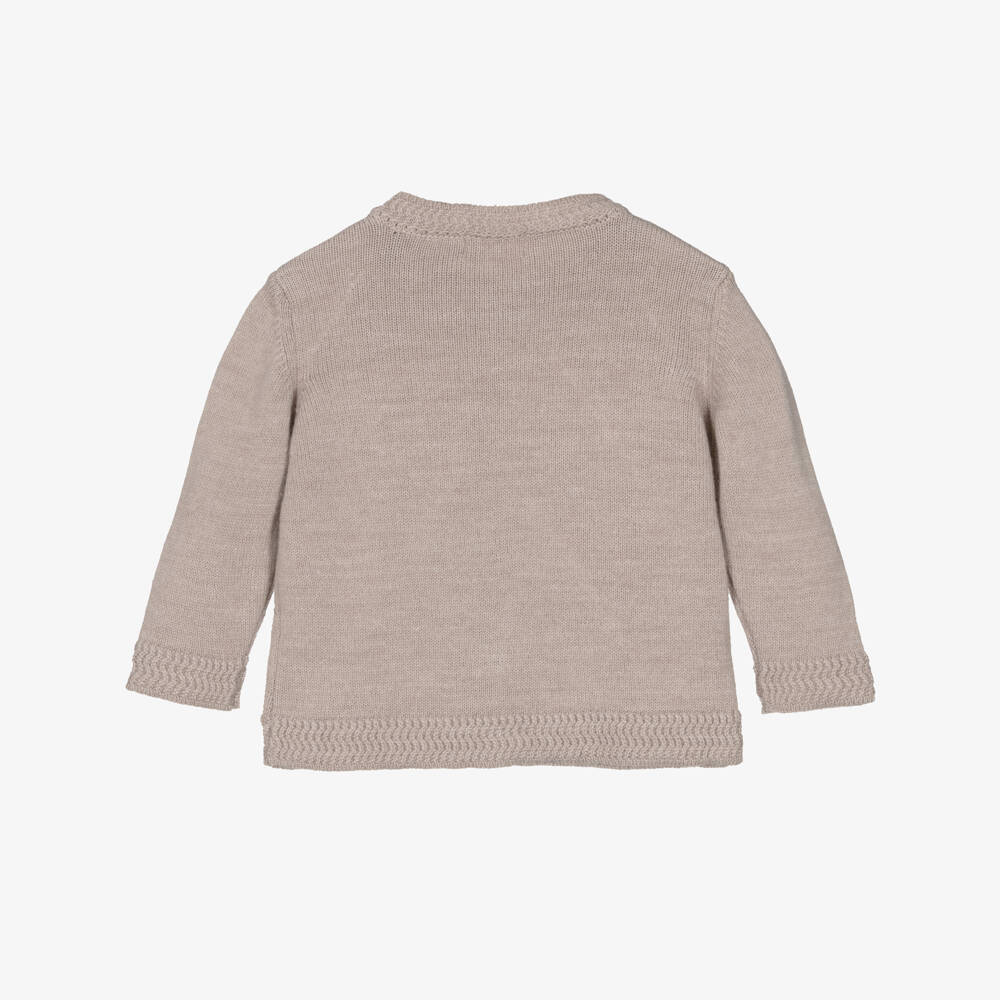 1 + in the family-Кардиган бежевый из мериносовой шерсти с ромбовидным узором | Childrensalon