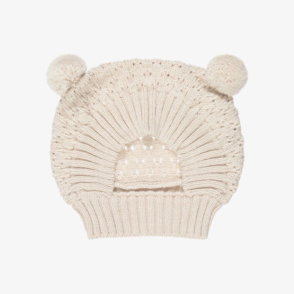 1 + in the family-Beige Knitted Pom-Pom Balaclava | Childrensalon