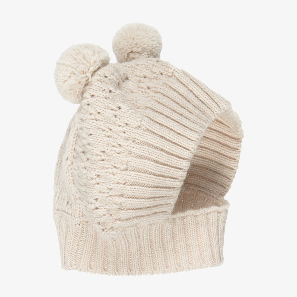 1 + in the family-Beige Knitted Pom-Pom Balaclava | Childrensalon
