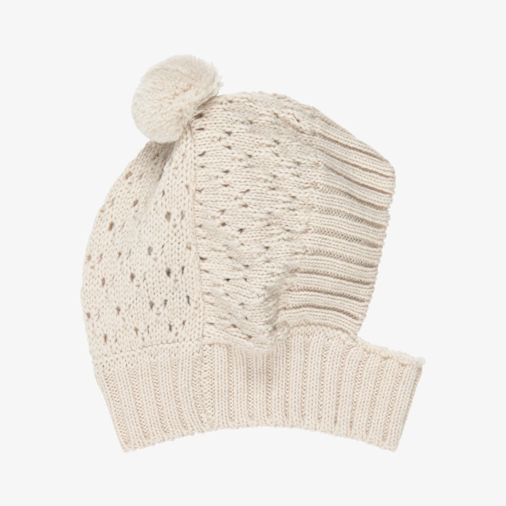 1 + in the family-Beige Knitted Pom-Pom Balaclava | Childrensalon