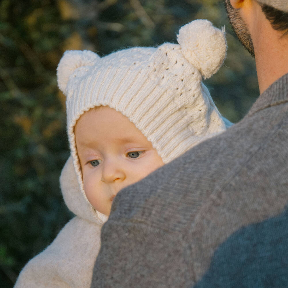 1 + in the family-Beige Knitted Pom-Pom Balaclava | Childrensalon