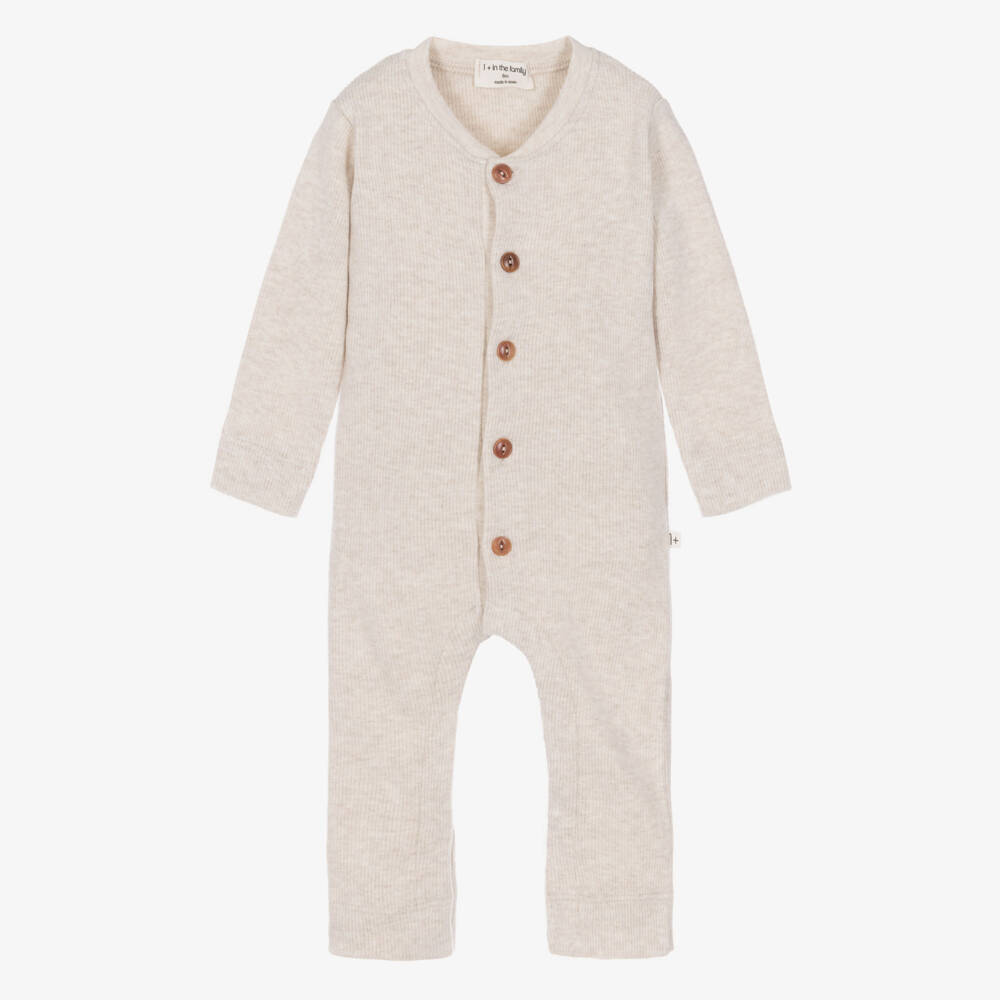 1 + in the family-Beige Ribbed Jersey Romper  | Childrensalon