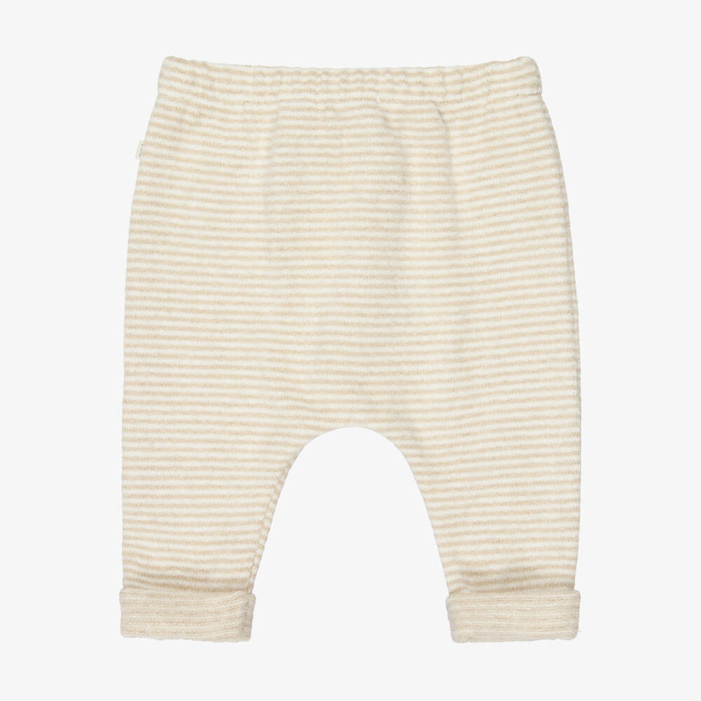 1 + in the family-Beige Striped Knit Baby Trousers | Childrensalon