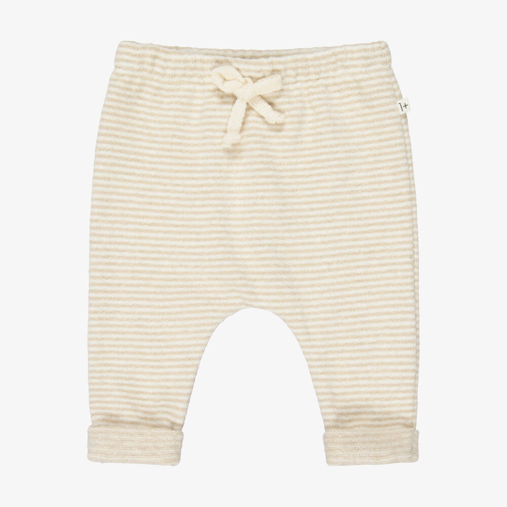 1 + in the family-Beige Striped Knit Baby Trousers | Childrensalon