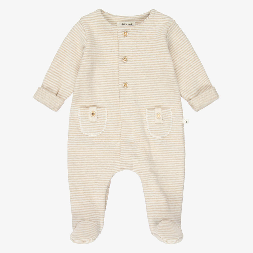 1 + in the family-Beige Striped Knit Babygrow | Childrensalon