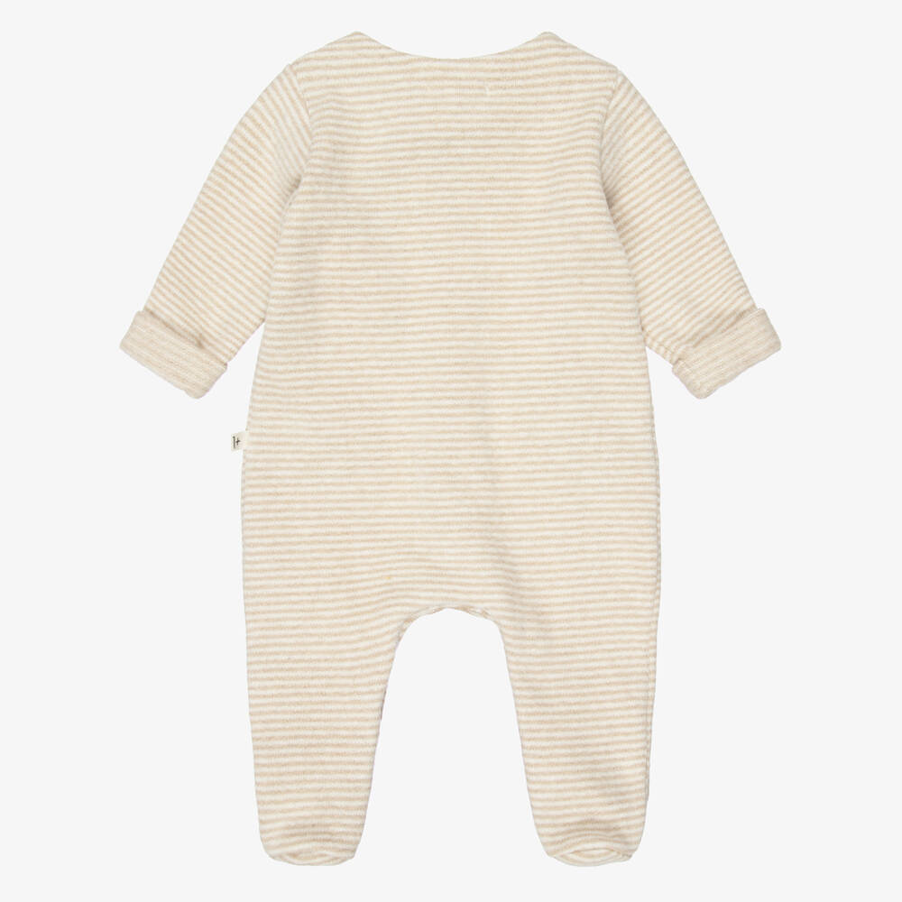 1 + in the family-Beige Striped Knit Babygrow | Childrensalon