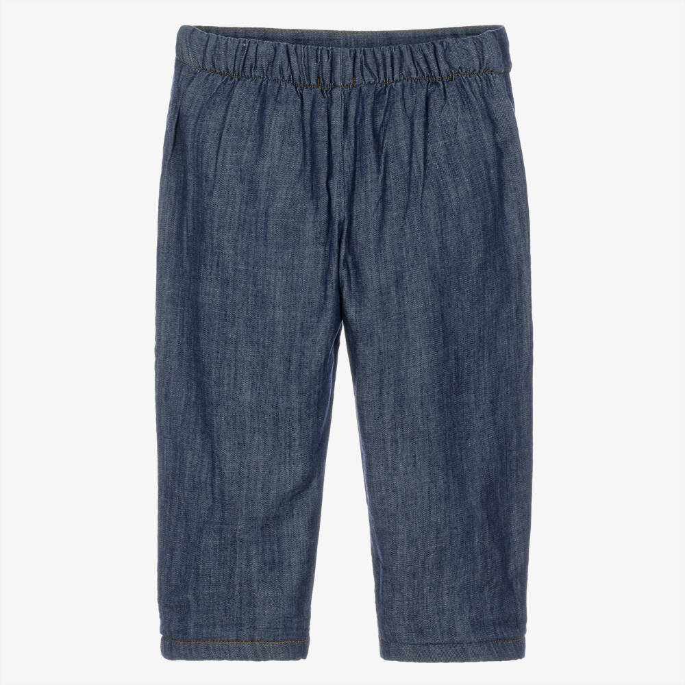 1 + in the family-Blue Denim Trousers with Green Tartan Lining | Childrensalon