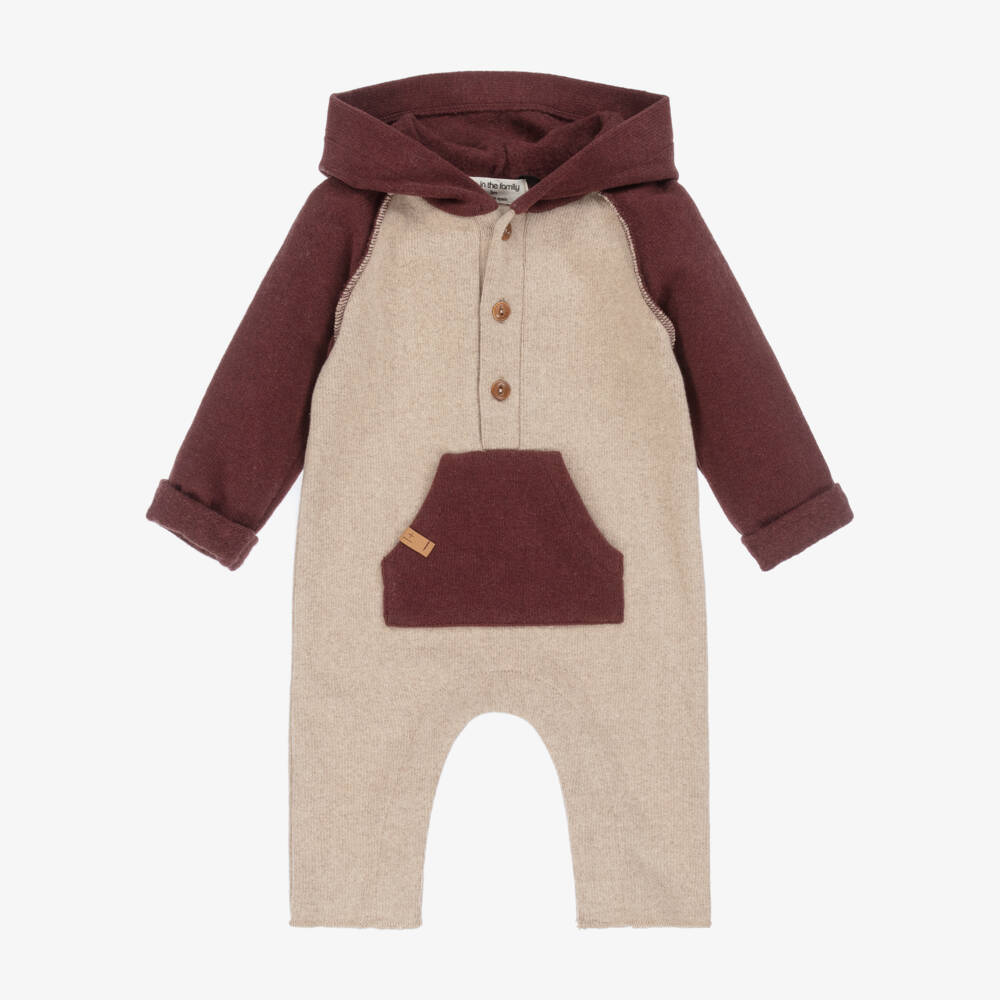 1 + in the family-Boys Beige & Burgundy Red Knitted Romper | Childrensalon