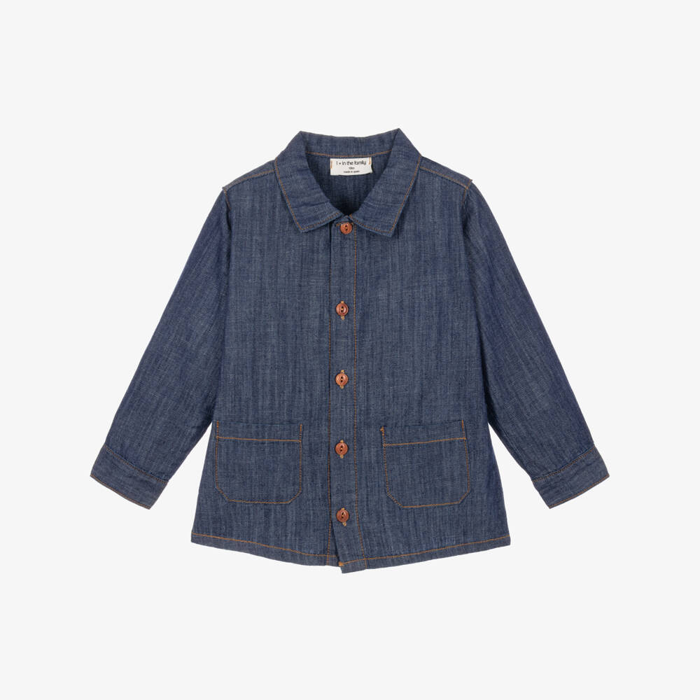 1 + in the family-Boys Blue Organic Cotton Denim Shirt | Childrensalon