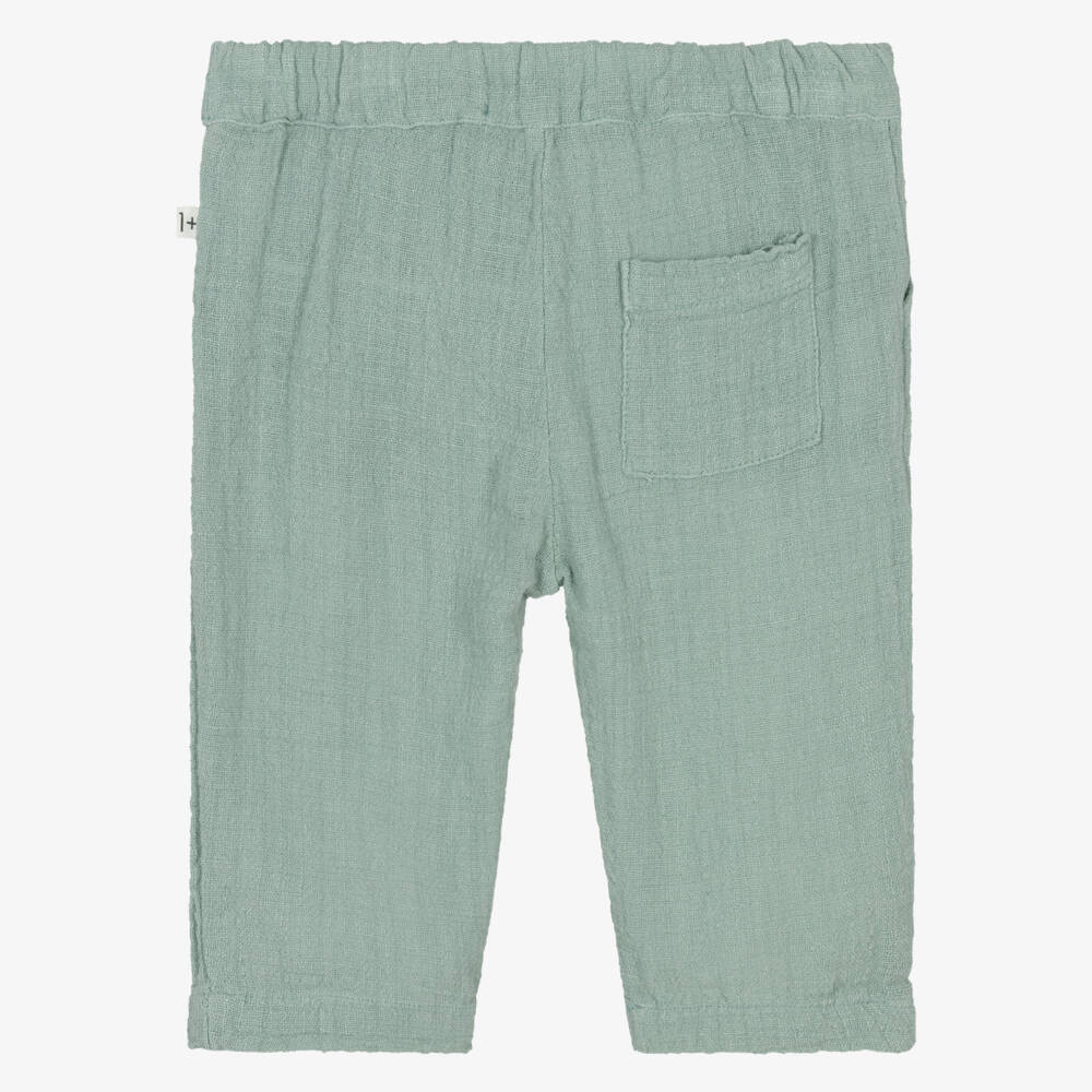 1 + in the family-Boys Green Cotton Trousers with Pockets | Childrensalon