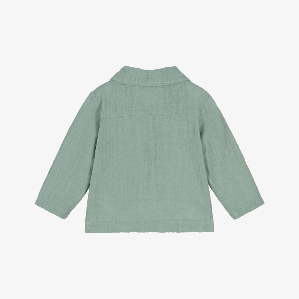 1 + in the family-Boys Green Cotton Textured Shirt | Childrensalon