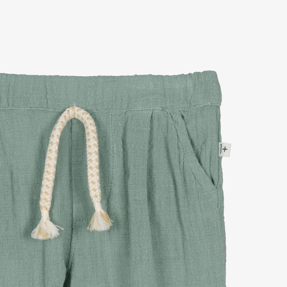 1 + in the family-Boys Green Cotton Trousers with Pockets | Childrensalon
