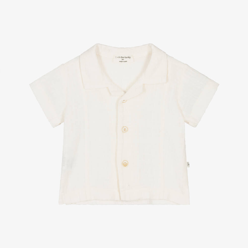 1 + in the family-Boys Ivory Cotton Short Sleeved Shirt | Childrensalon