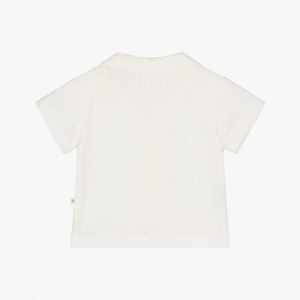 1 + in the family-Boys Ivory Cotton Short Sleeved Shirt | Childrensalon