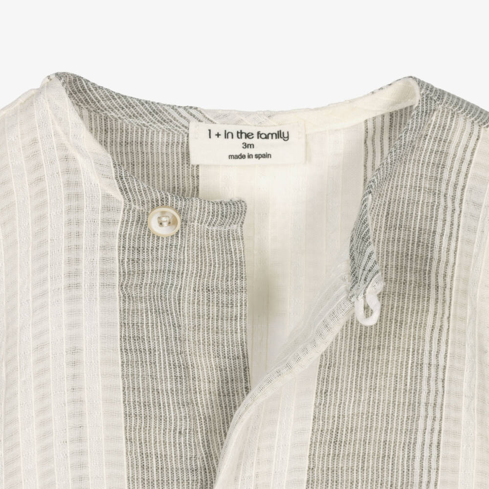 1 + in the family-Boys Ivory & Grey Striped Muslin Shirt | Childrensalon