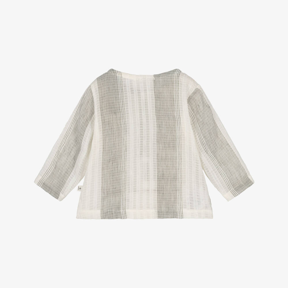 1 + in the family-Boys Ivory & Grey Striped Muslin Shirt | Childrensalon