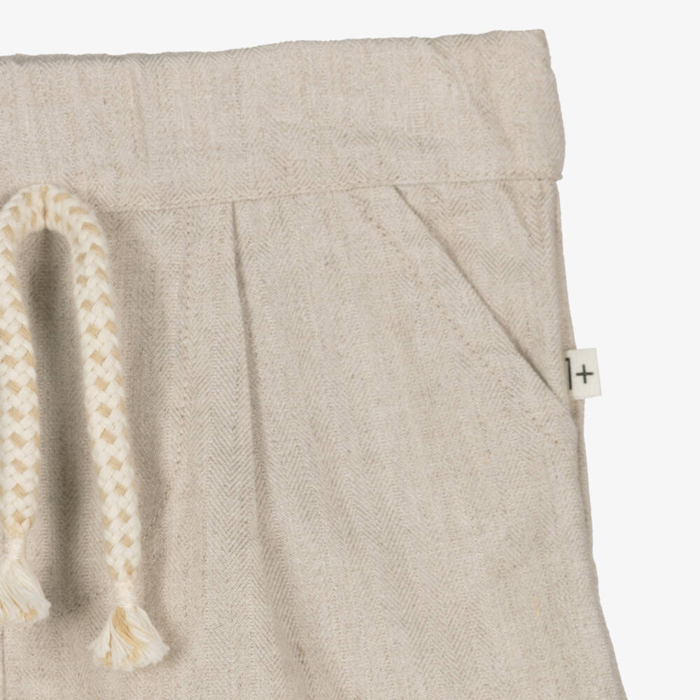 1 + in the family-Boys Light Beige Herringbone Shorts | Childrensalon