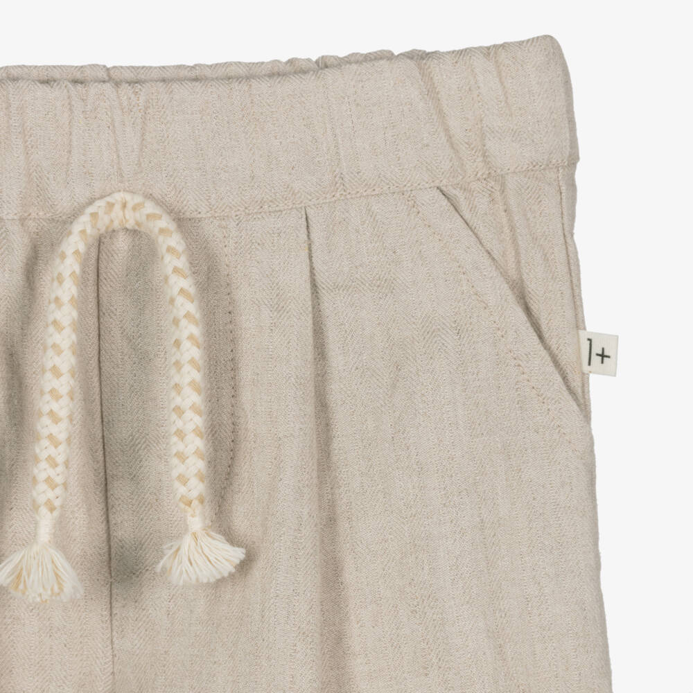 1 + in the family-Boys Light Beige Herringbone Trousers | Childrensalon