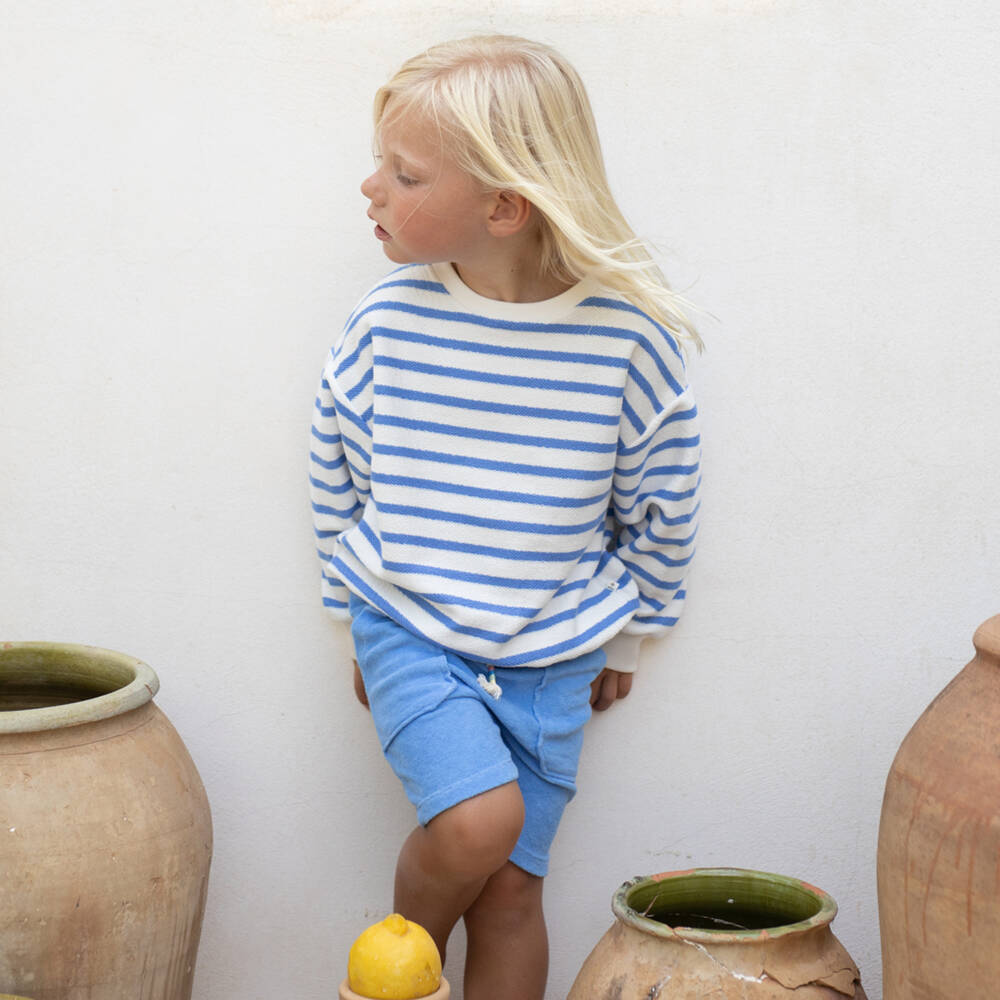 1 + in the family-شورت تيري قطن لون أزرق فاتح للأولاد | Childrensalon