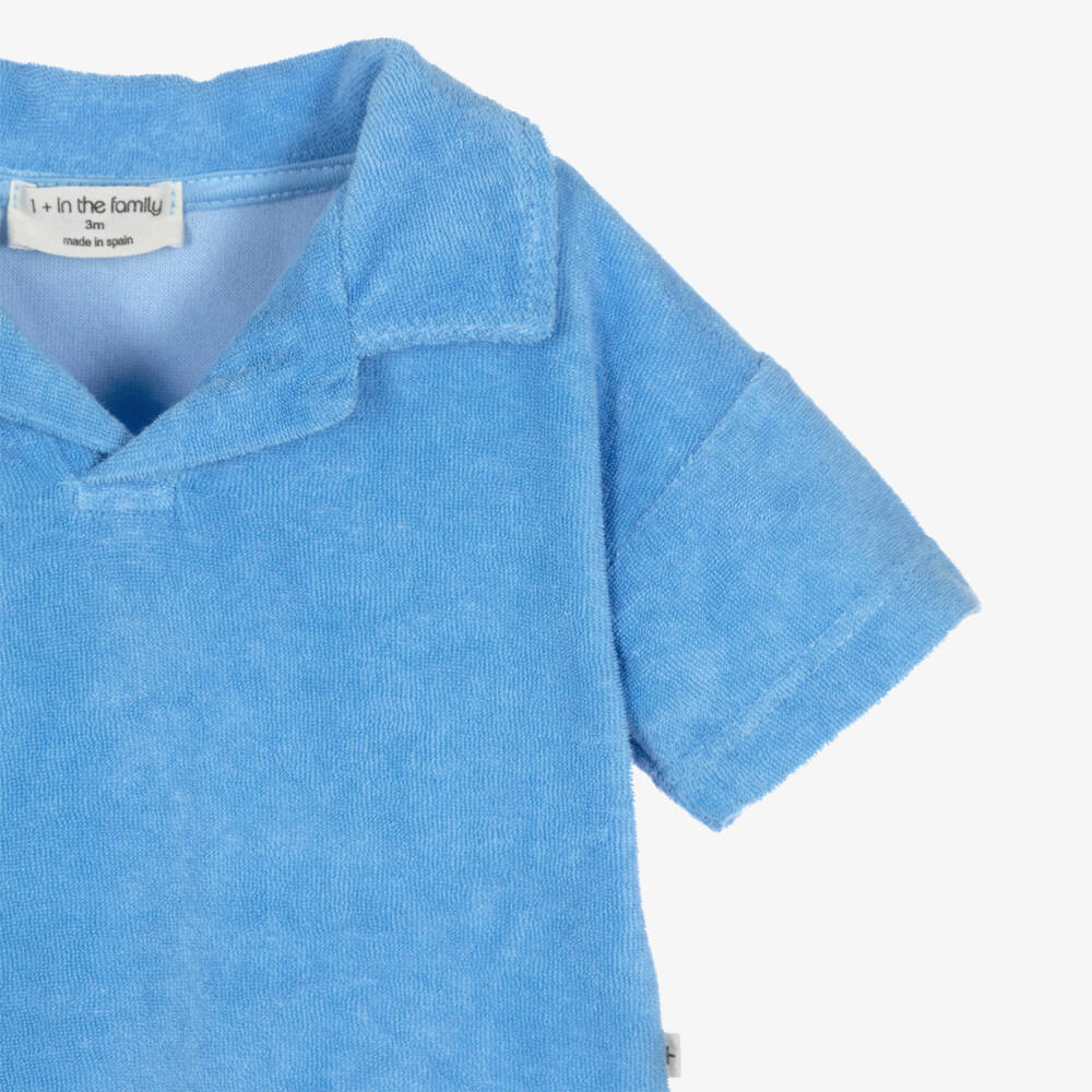 1 + in the family-Boys Pale Blue Cotton Towelling T-Shirt | Childrensalon