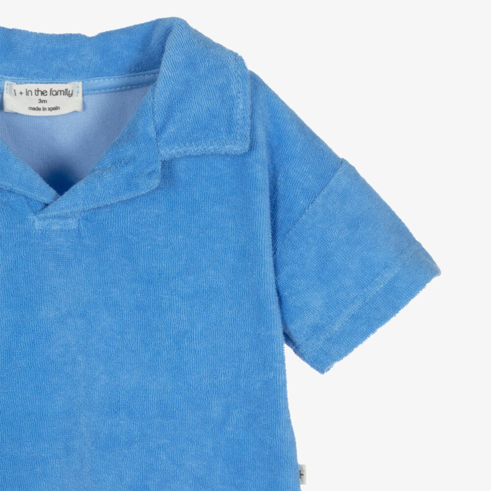 1 + in the family-Boys Pale Blue Cotton Towelling T-Shirt | Childrensalon