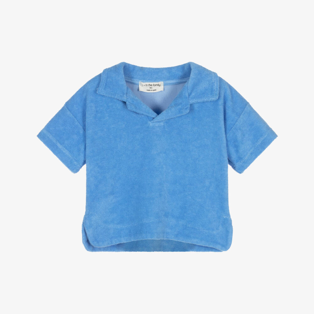 1 + in the family-Boys Pale Blue Cotton Towelling T-Shirt | Childrensalon