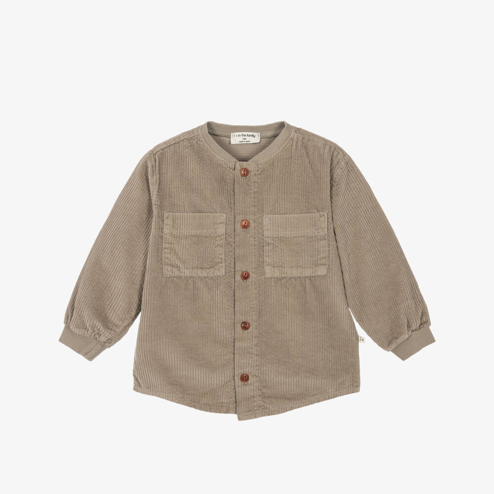 1 + in the family-Boys Taupe Beige Corduroy Shirt | Childrensalon