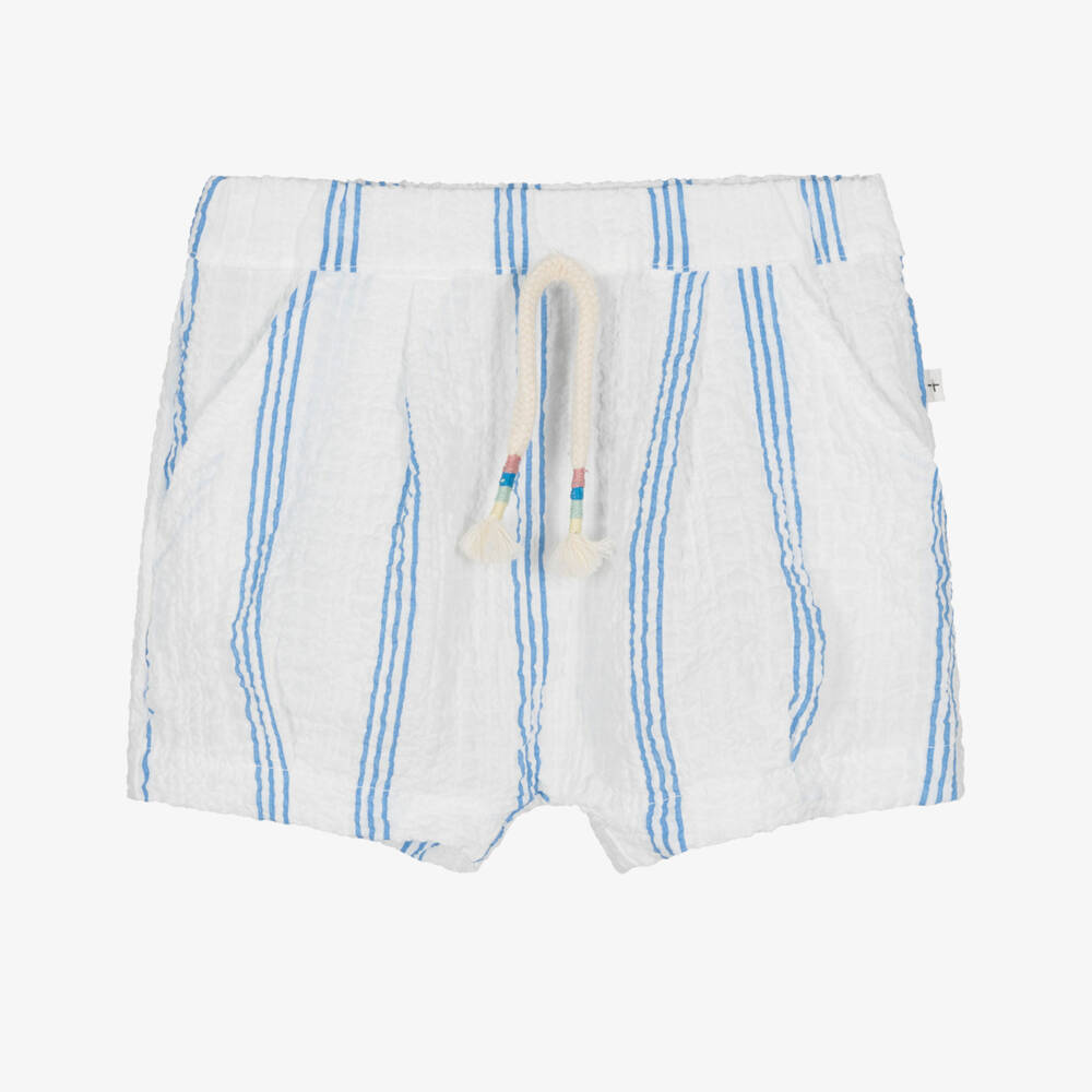 1 + in the family-Boys White & Blue Striped Cotton Shorts | Childrensalon