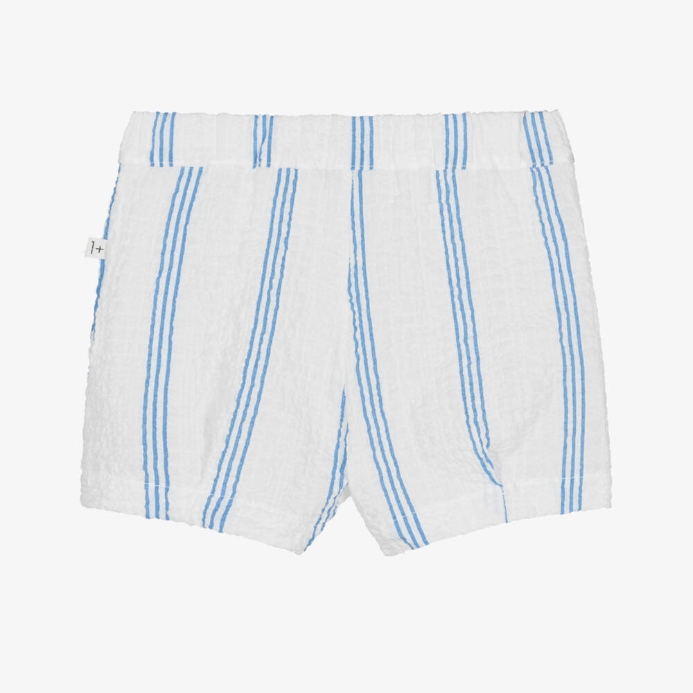 1 + in the family-Boys White & Blue Striped Cotton Shorts | Childrensalon