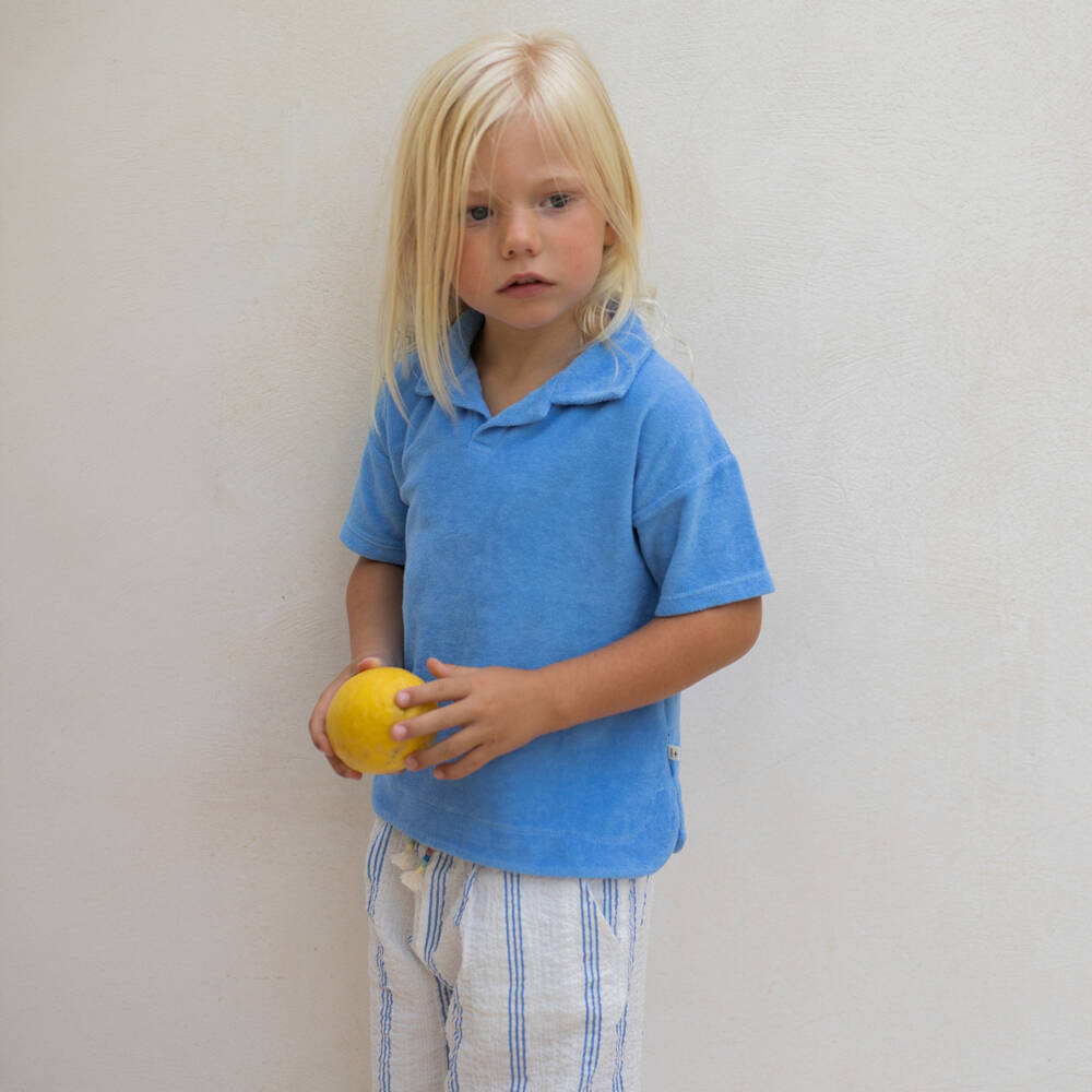 1 + in the family-Boys White & Blue Striped Cotton Shorts | Childrensalon