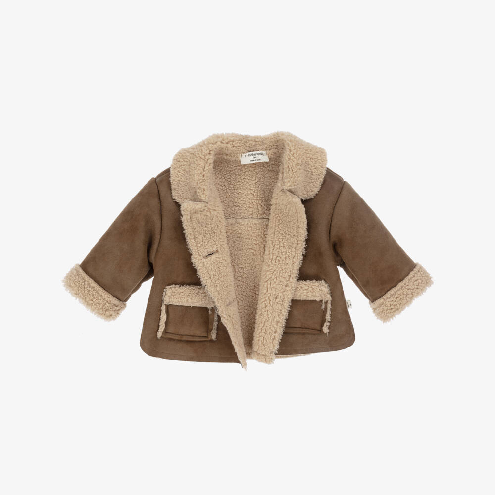 1 + in the family-Brown Faux Suede & Sherpa Fleece Jacket | Childrensalon