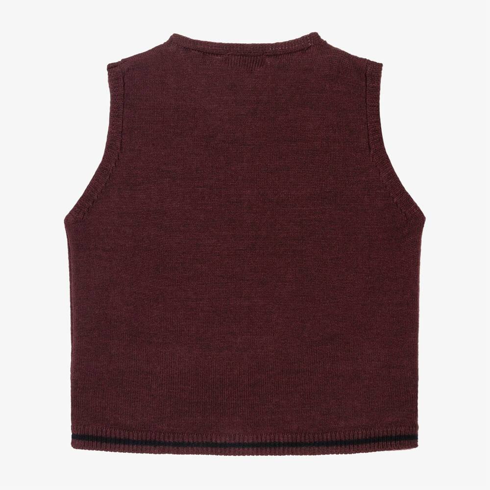 1 + in the family-Burgundy Red Merino Wool Knitted Waistcoat | Childrensalon