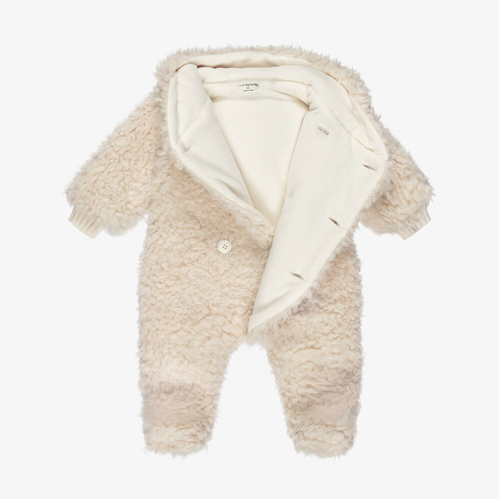 1 + in the family-Fluffy Ivory Sherpa Fleece Pramsuit | Childrensalon