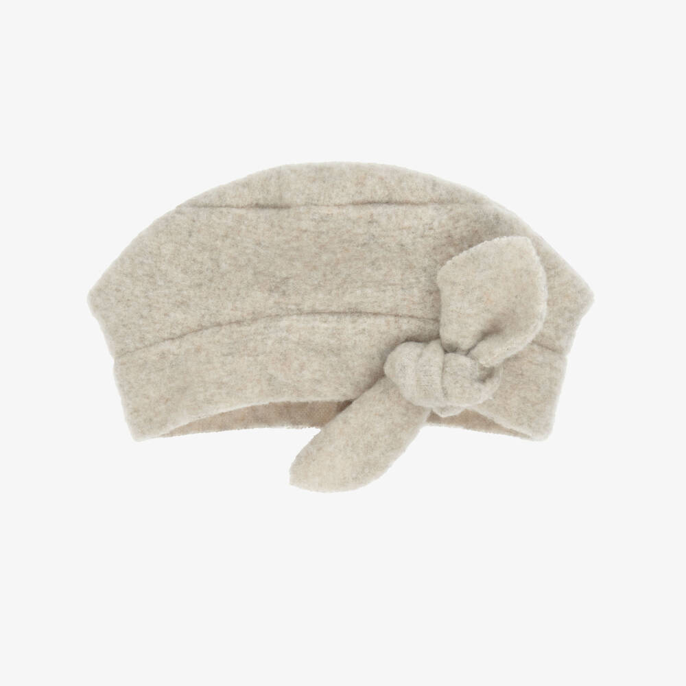 1 + in the family-Girls Beige Beret with Bow | Childrensalon