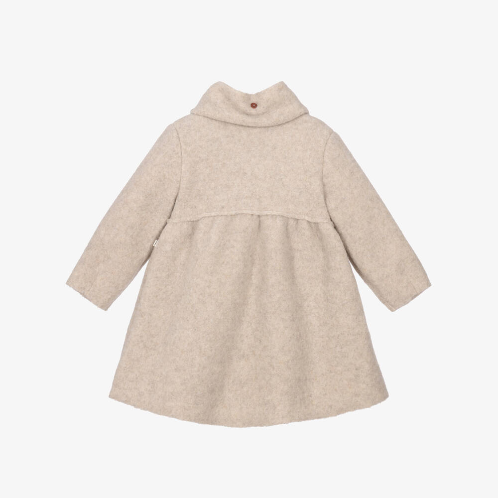 1 + in the family-Girls Beige Fluffy Fleece Coat with Detachable Scarf | Childrensalon
