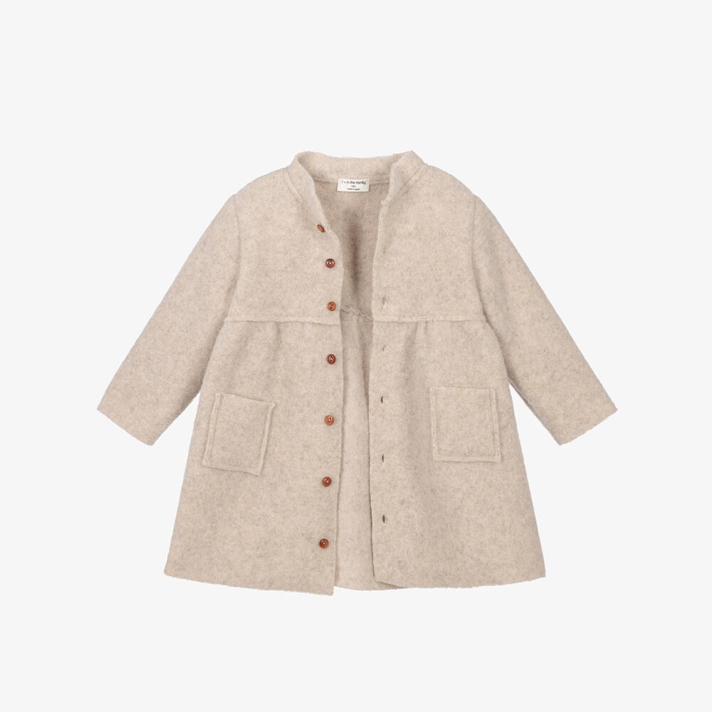 1 + in the family-Girls Beige Fluffy Fleece Coat with Detachable Scarf | Childrensalon