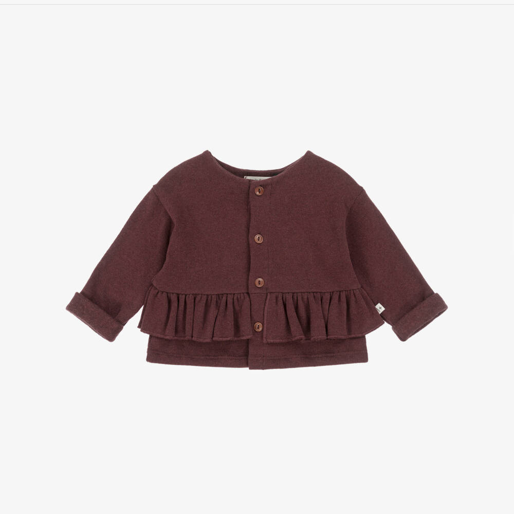 1 + in the family-Girls Burgundy Red Knitted Ruffle Cardigan | Childrensalon