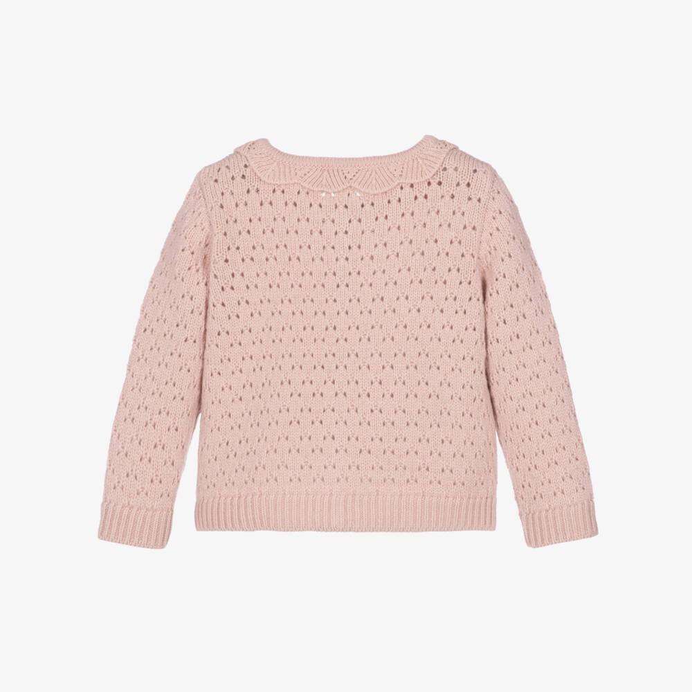 1 + in the family-Girls Pale Pink Knitted Cardigan with Scalloped Collar | Childrensalon