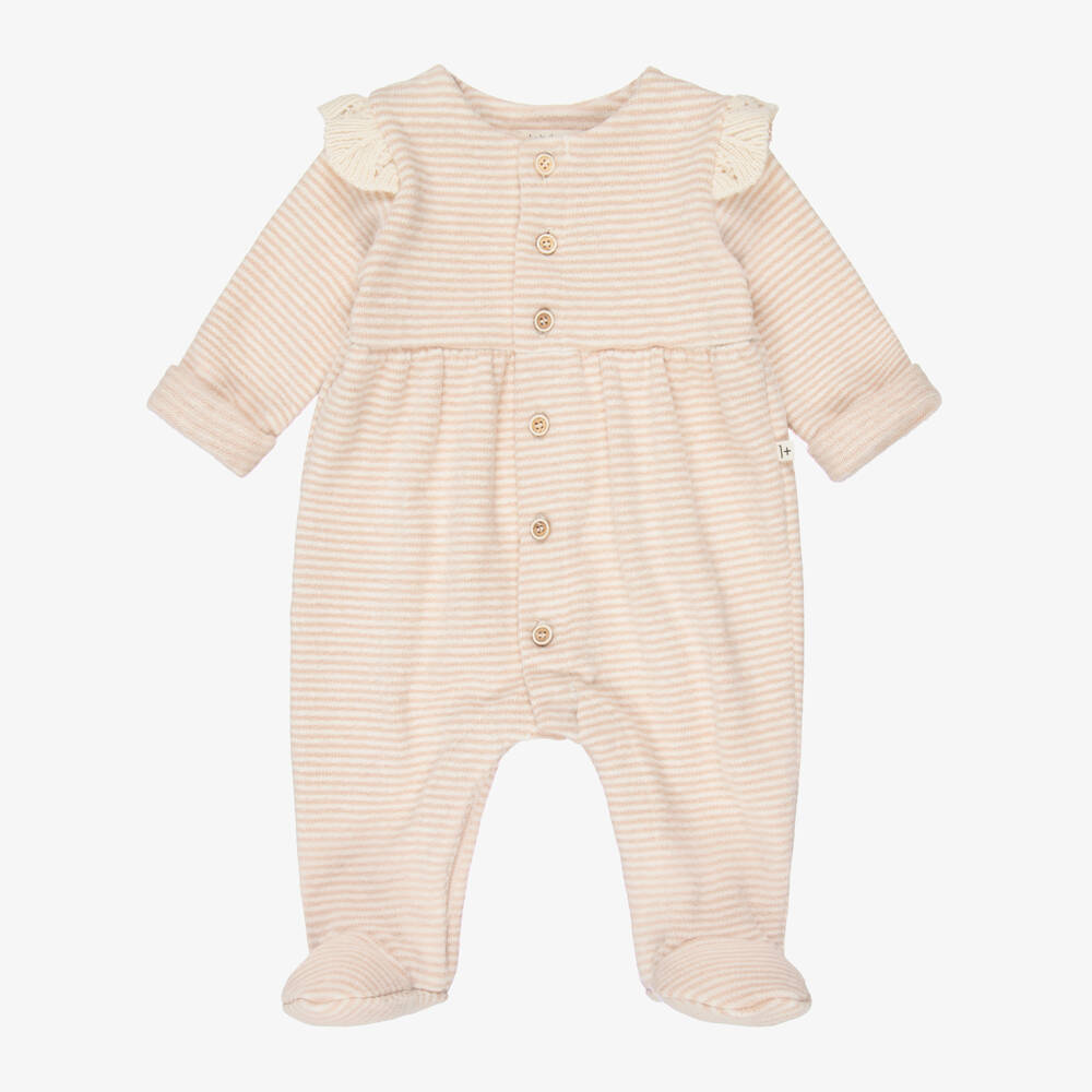 1 + in the family-Girls Pink & Ivory Stripe Knitted Babygrow | Childrensalon