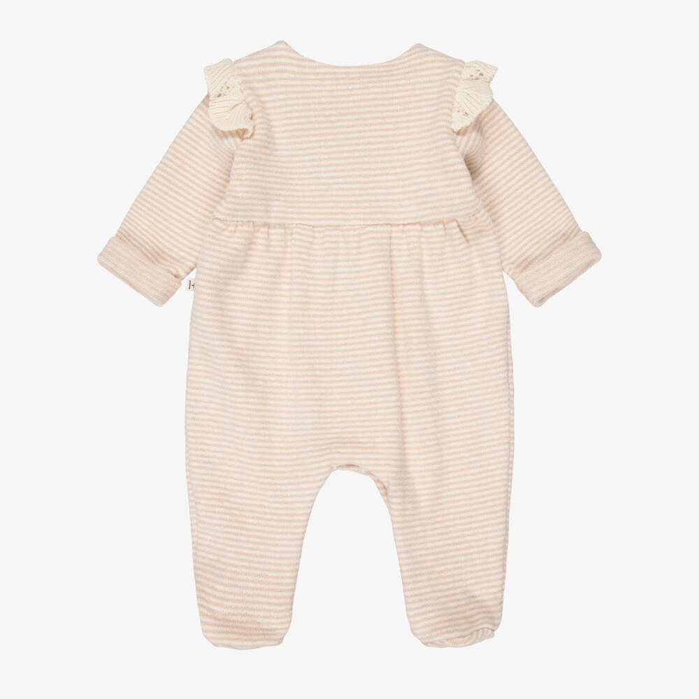 1 + in the family-Girls Pink & Ivory Stripe Knitted Babygrow | Childrensalon