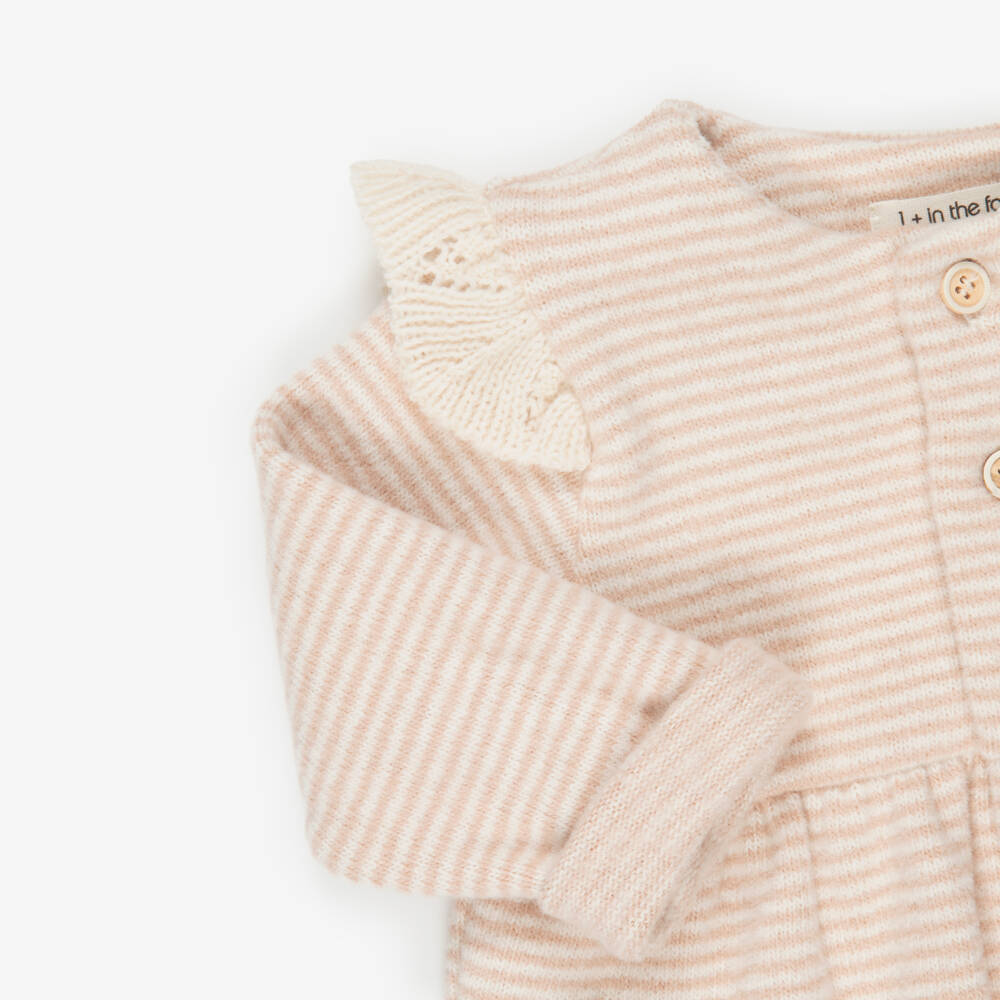 1 + in the family-Girls Pink & Ivory Stripe Knitted Babygrow | Childrensalon