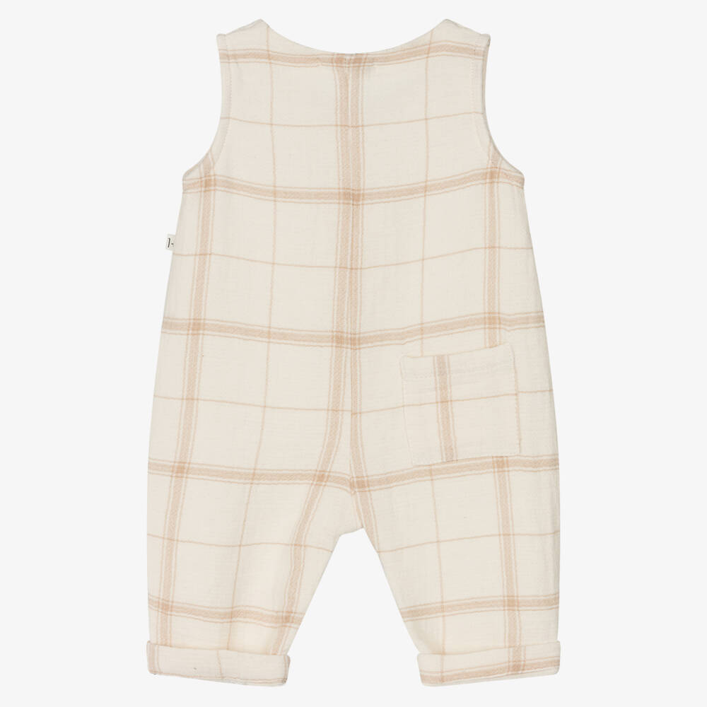 1 + in the family-Ivory & Beige Check Cotton Dungarees | Childrensalon