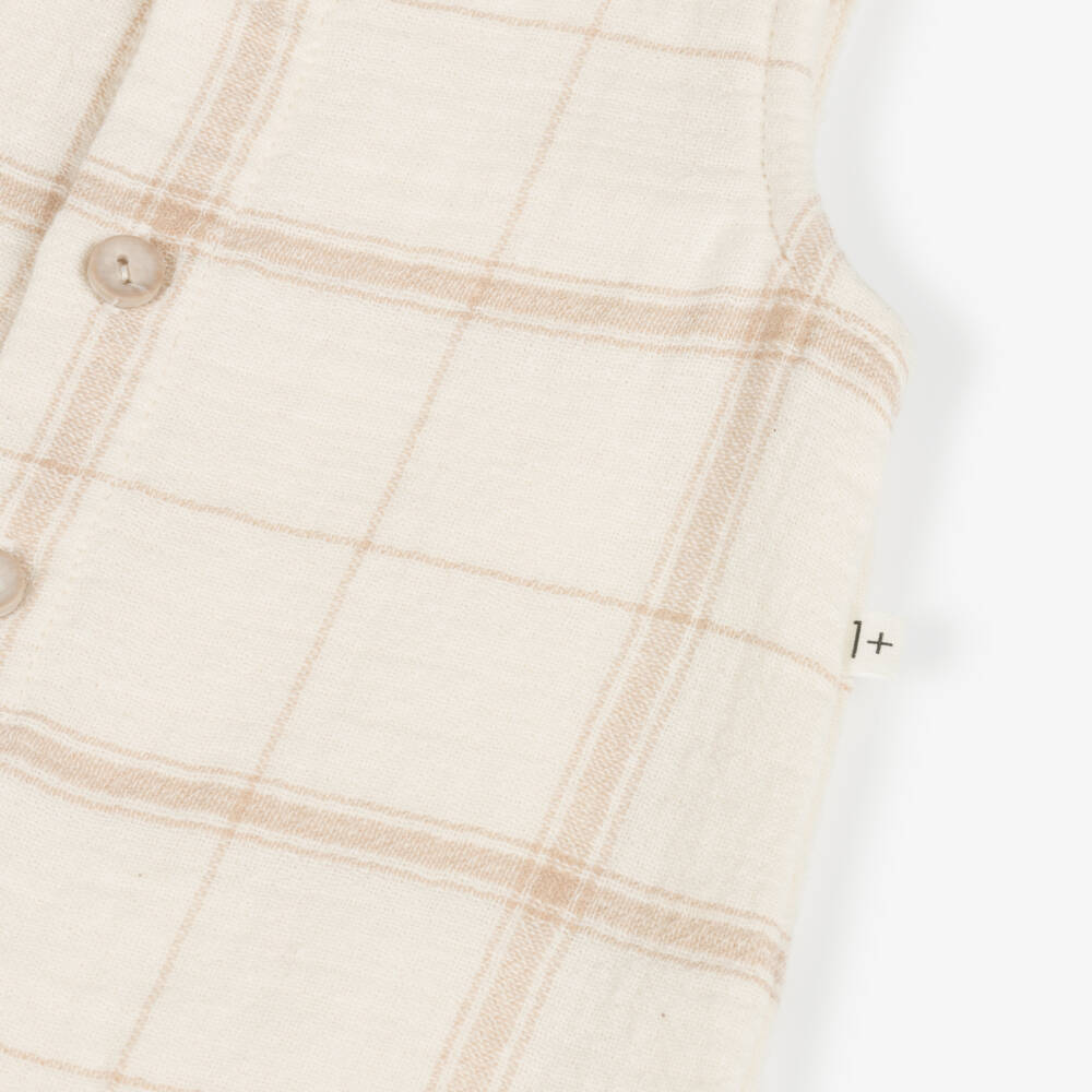 1 + in the family-Ivory & Beige Check Cotton Dungarees | Childrensalon