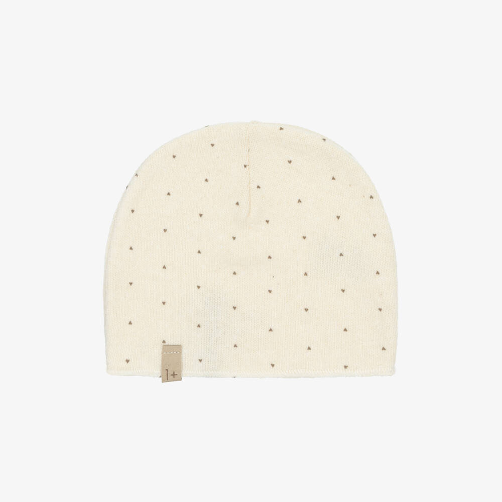 1 + in the family-Ivory Cotton Knit Baby Hat with Brown Heart Pattern | Childrensalon