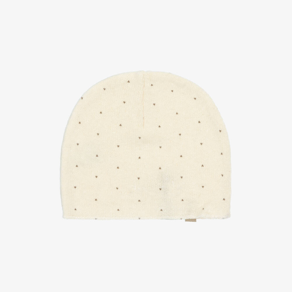 1 + in the family-Ivory Cotton Knit Baby Hat with Brown Heart Pattern | Childrensalon