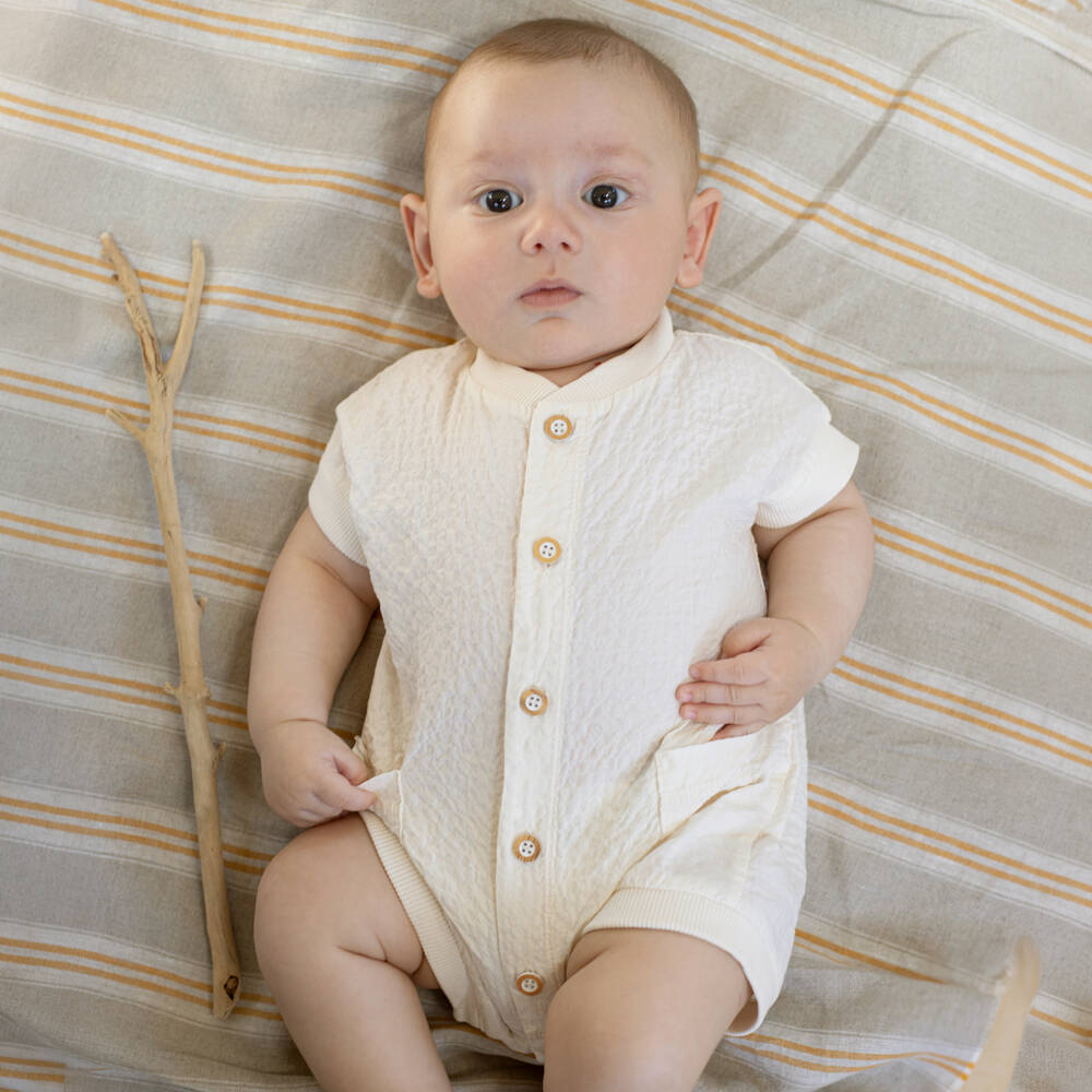 1 + in the family-Ivory Crinkled Texture Cotton Baby Shortie | Childrensalon